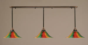 Black Copper Finish Multi Light Pendant With 14" Mardi Gras Glass Shade