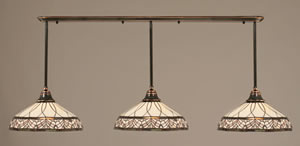 Black Copper Finish Multi Light Pendant With 16" Royal Merlot Tiffany Glass
