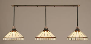 Black Copper Finish Multi Light Pendant With 14" Honey & Brown Mission Tiffany Glass