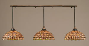 Black Copper Finish Multi Light Pendant With 16" Rosetta Tiffany Glass