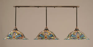 Black Copper Finish Multi Light Pendant With 18.25" Kaleidoscope Tiffany Glass