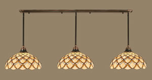 Black Copper Finish Multi Light Pendant With 16" Honey & Brown Scallop Tiffany Glass