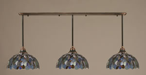 Black Copper Finish Multi Light Pendant With 16" Blue Mosaic Tiffany Glass
