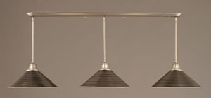 Brushed Nickel Finish Multi Light Pendant With 16" Charcoal Spiral Glass Shade