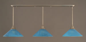Brushed Nickel Finish Multi Light Pendant With 16" Blue Italian Glass Shade