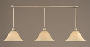 Brushed Nickel Finish Multi Light Pendant With 14" Amber Marble Glass Shade