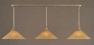 Brushed Nickel Finish Multi Light Pendant With 16" Amber Crystal Glass Shade