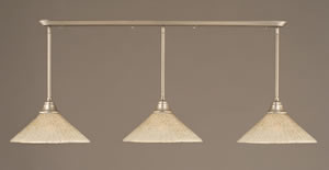 Brushed Nickel Finish Multi Light Pendant With 16" Gold Ice Glass Shade
