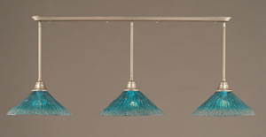 Brushed Nickel Finish Multi Light Pendant With 16" Teal Crystal Glass Shade