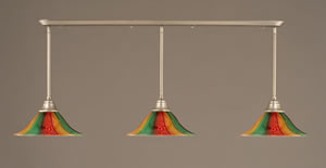Brushed Nickel Finish Multi Light Pendant With 14" Mardi Gras Glass Shade