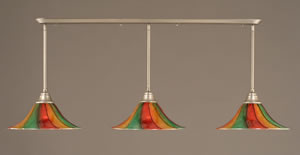 Brushed Nickel Finish Multi Light Pendant With 16" Mardi Gras Glass Shade