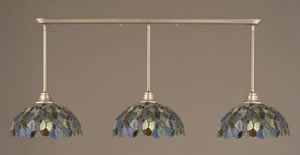 Brushed Nickel Finish Multi Light Pendant With 16" Blue Mosaic Tiffany Glass 