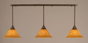 Bronze Finish Multi Light Pendant With 14" Tiger Glass Shade