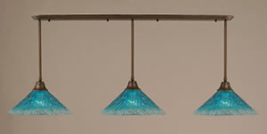 Bronze Finish Multi Light Pendant With 16" Teal Crystal Glass Shade