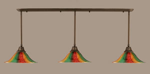 Bronze Finish Multi Light Pendant With 14" Mardi Gras Glass Shade