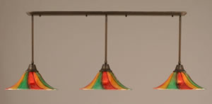 Bronze Finish Multi Light Pendant With 16" Mardi Gras Glass Shade