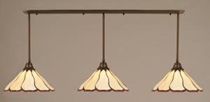 Bronze Finish Multi Light Pendant With 16" Honey & Burgundy Flair Tiffany Glass