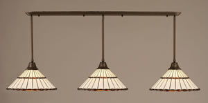 Bronze Finish Multi Light Pendant With 16" Honey Glass & Amber Brown Tiffany Glass