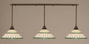 Bronze Finish Multi Light Pendant With 16" Honey Glass & Green Tiffany Glass