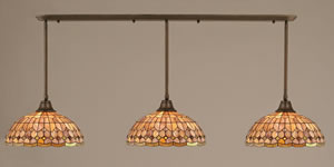 Bronze Finish Multi Light Pendant With 16" Rosetta Tiffany Glass