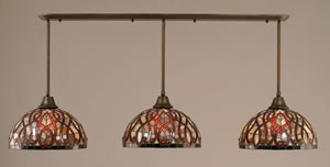 Bronze Finish Multi Light Pendant With 18.25" Kaleidoscope Tiffany Glass