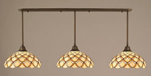 Bronze Finish Multi Light Pendant With 16" Honey & Brown Scallop Tiffany Glass