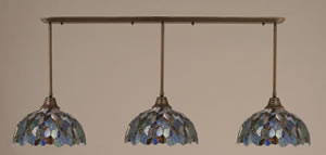 Bronze Finish Multi Light Pendant With 16" Blue Mosaic Tiffany Glass
