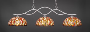 Revo 3 Light Bar Shown In Aged Silver Finish With 15" Persian Nites Tiffany Glass