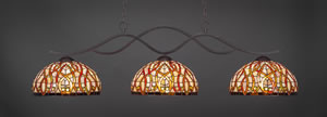 Revo 3 Light Bar Shown In Dark Granite Finish With 15" Persian Nites Tiffany Glass
