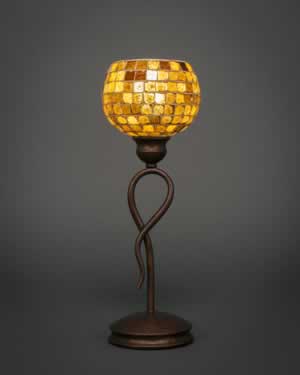 Leaf Mini Table Lamp Shown In Bronze Finish With 6" Copper Mosaic Glass