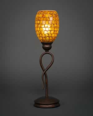 Leaf Mini Table Lamp Shown In Bronze Finish With 5" Copper Mosaic Glass