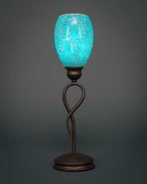 Leaf Mini Table Lamp Shown In Bronze Finish With 5" Turquoise Fusion Glass