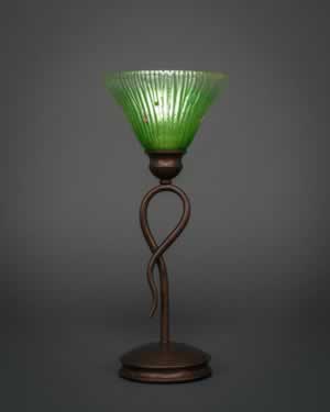 Leaf Mini Table Lamp Shown In Bronze Finish With 7" Kiwi Green Crystal Glass