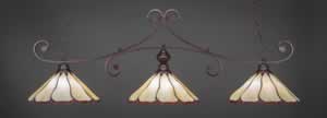 Curl 3 Light Billiard Light Shown In Bronze Finish With 16" Honey And Burgundy Flair Tiffany Glass