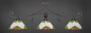 Curl 3 Light Bar Shown In Bronze Finish With 15" Green Sunray Tiffany Glass