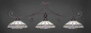 Curl 3 Light Billiard Light Shown In Bronze Finish With 16" Royal Merlot Tiffany Glass