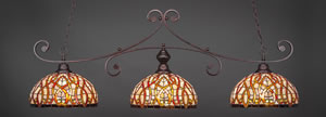 Curl 3 Light Billiard Light Shown In Bronze Finish With 15" Persian Nites Tiffany Glass
