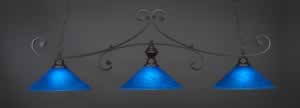 Curl 3 Light Bar Shown In Dark Granite Finish With 16" Blue Italian Glass
