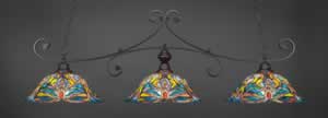 Curl 3 Light Billiard Light Shown In Dark Granite Finish With 19" Kaleidoscope Tiffany Glass