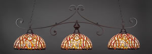 Curl 3 Light Billiard Light Shown In Dark Granite Finish With 15" Persian Nites Tiffany Glass