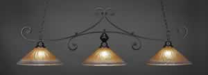 Curl 3 Light Billiard Light Shown In Matte Black Finish With 16" Amber Crystal Glass