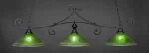 Curl 3 Light Billiard Light Shown In Matte Black Finish With 16" Kiwi Green Crystal Glass