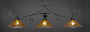 Curl 3 Light Billiard Light Shown In Matte Black Finish With 16" Gold Champagne Crystal Glass