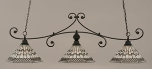 Curl 3 Light Billiard Light Shown In Matte Black Finish With 16" Pewter Tiffany Glass