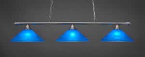Oxford 3 Light Billiard Light Shown In Brushed Nickel Finish With 16" Blue Italian Glass