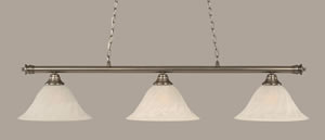 Oxford 3 Light Billiard Light Shown In Brushed Nickel Finish With 14" White Alabaster Swirl Glass