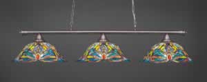 Oxford 3 Light Billiard Light Shown In Brushed Nickel Finish With 19" Kaleidoscope Tiffany Glass