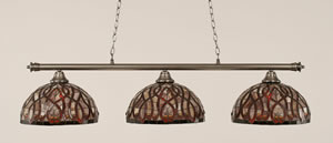 Oxford 3 Light Billiard Light Shown In Brushed Nickel Finish With 15" Persian Nites Tiffany Glass