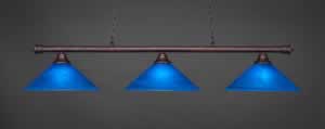 Oxford 3 Light Billiard Light Shown In Bronze Finish With 16" Blue Italian Glass
