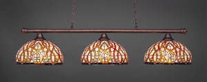 Oxford 3 Light Billiard Light Shown In Bronze Finish With 15" Persian Nites Tiffany Glass